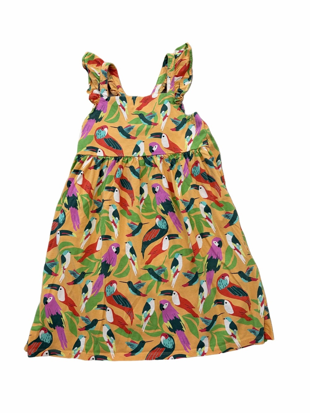 Tea Collection Size 10 Orange Wild Tropical Bird Print Ruffle Strap Tank Dress